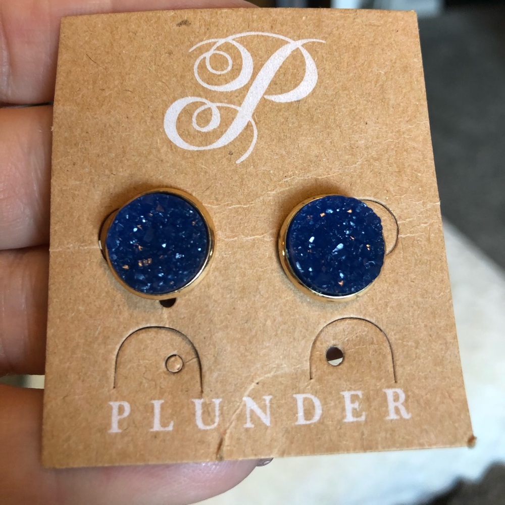 Deep Blue Druzy Stone Earrings